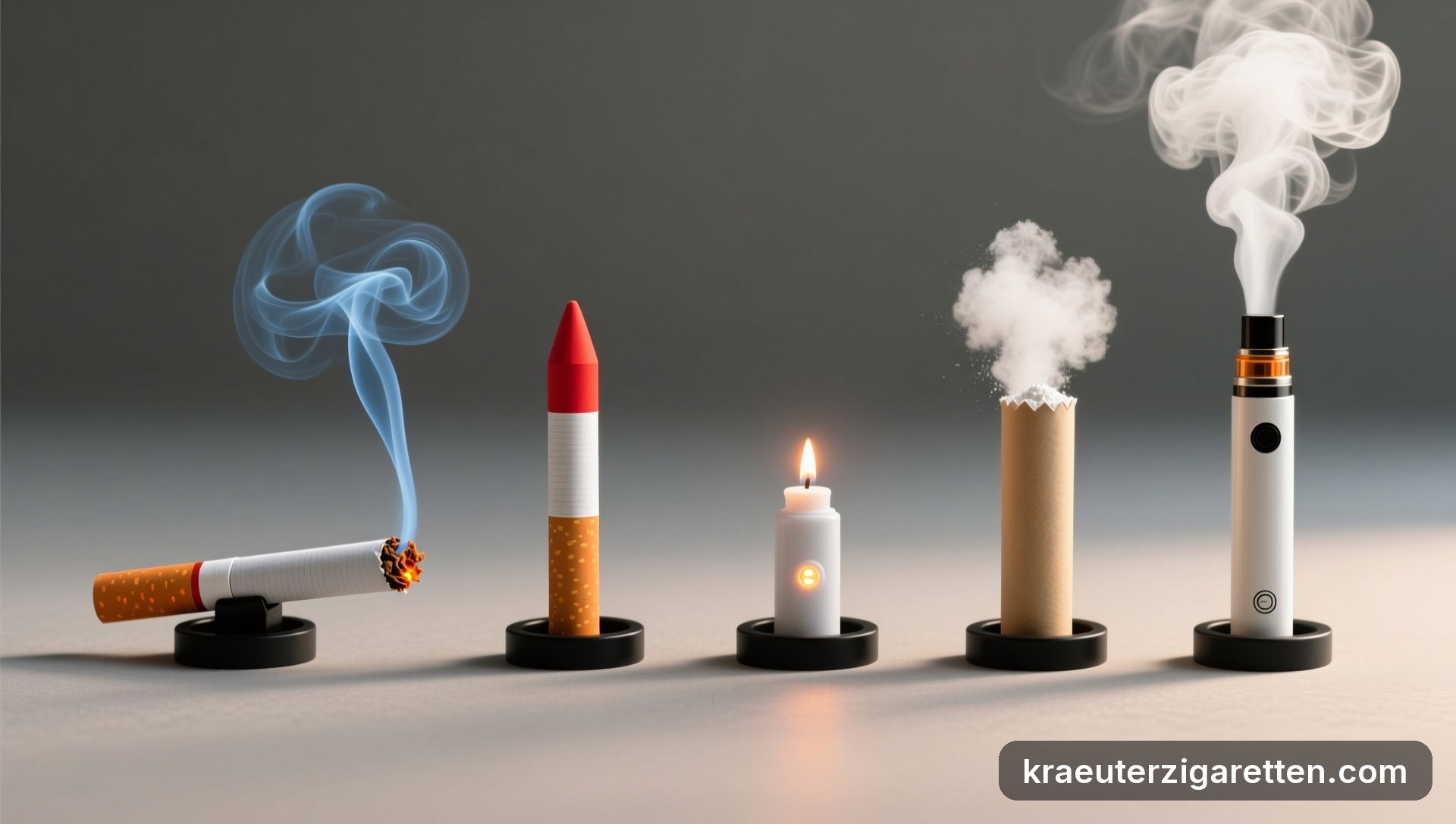 Die Rauchrequisiten im Vergleich – Nebeneinander auf neutralem Grund